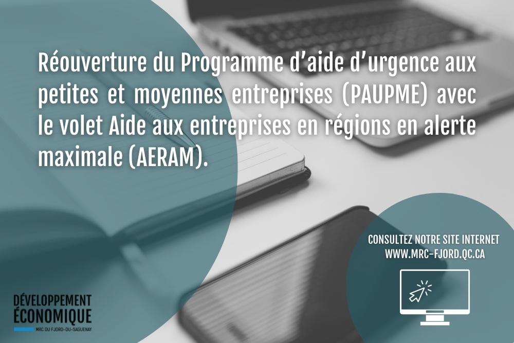 Réouverture du Programme d&rsquo;aide d&rsquo;urgence aux petites et moyennes entreprises avec le volet Aide aux entreprises en régions en alerte maximale